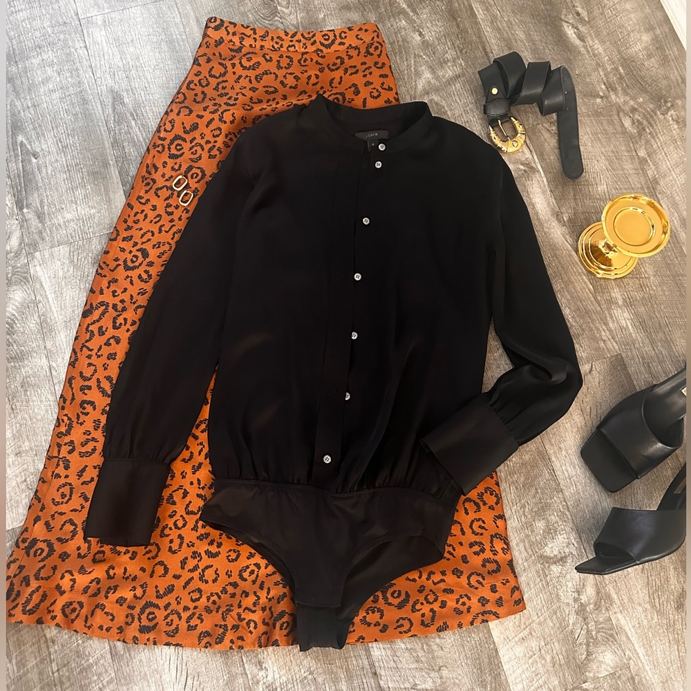J Crew 100% Silk Button Down Blouse Shirt Bodysuit Size XS